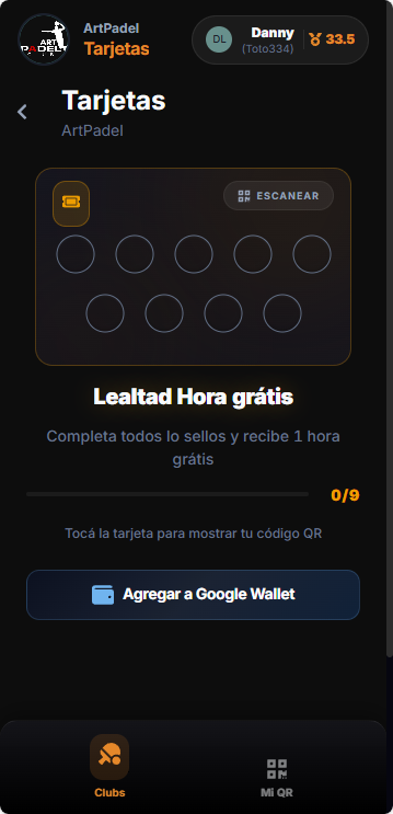 PadelFlow — Tarjeta de lealtad